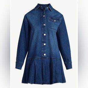 Scoop Charming Indigo Denim Pleated Mini Shirt Dress